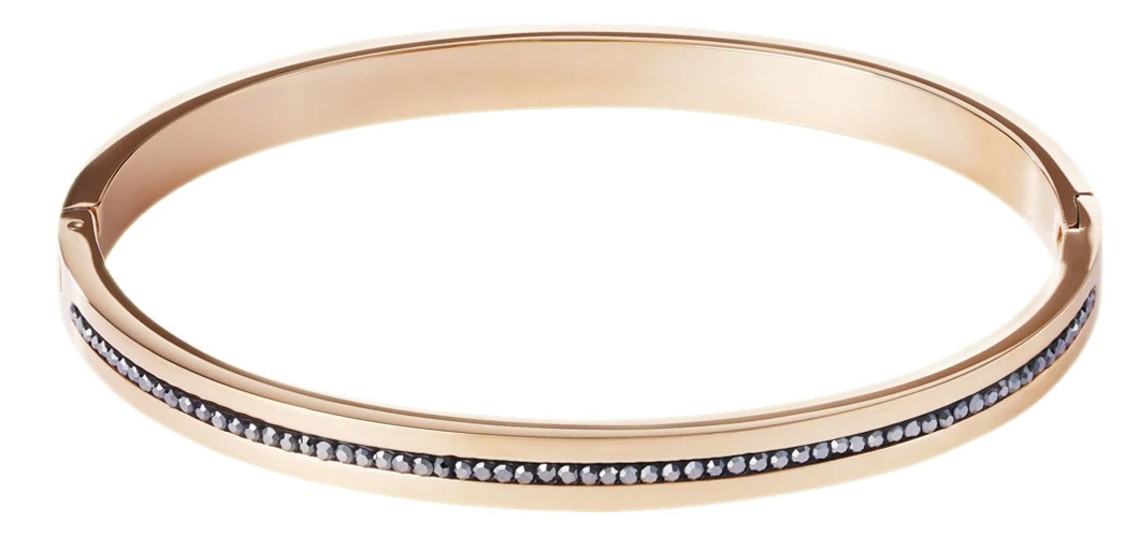Coeur de Lion Bangle Stainless Steel Rose Gold & Crystals Pavé Strip Anthracite 0226/33-1223
