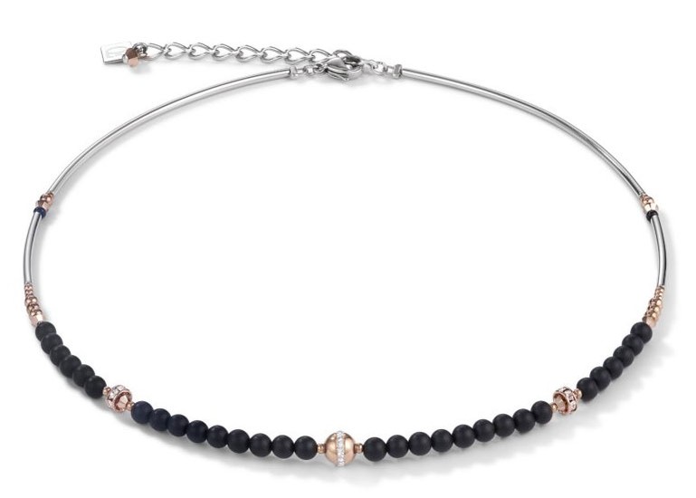 Coeur de Lion Necklace Ball stainless steel rose gold & onyx black 5030/10-1300