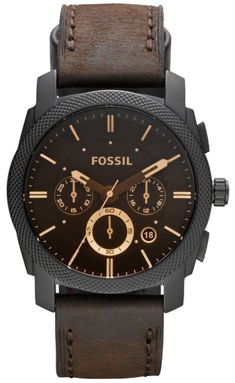 FOSSIL Machine Mid-Size Chronograph Brown Leather Watch FS4656
