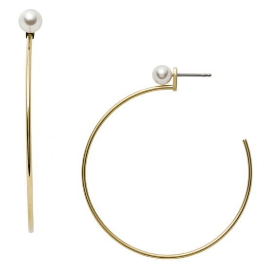 FOSSIL IMITATION PEARL GOLD-TONE STAINLESS STEEL CONVERTIBLE EARRINGS JF03207710