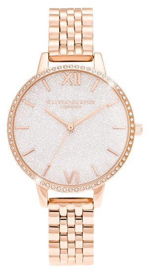 Olivia Burton White Demi Glitter Dial Sparkle Bezel Rose Gold Watch OB16GD67