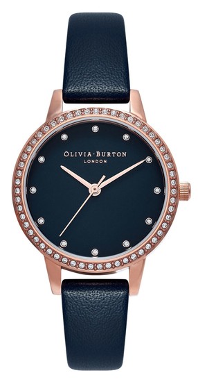 Olivia Burton Midi Navy Mother Of Pearl Sparkle Bezel, Rose Gold & Navy Watch OB16MD99