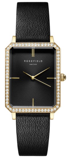 ROSEFIELD The Octagon Black Sunray Crystal Black Leather Gold OBBLG-O51