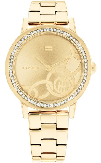 TOMMY HILFIGER GOLD-PLATED CRYSTAL BEZEL WATCH 1782437