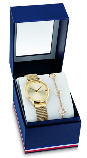 TOMMY HILFIGER Gold Watch with Magnetic Mesh Strap And Gold Bracelet Gift Set 2770105