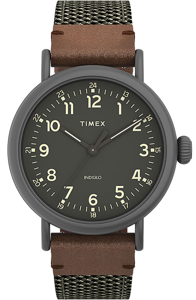 TIMEX Standart Brown Green Leather Strap 40mm TW2U89700